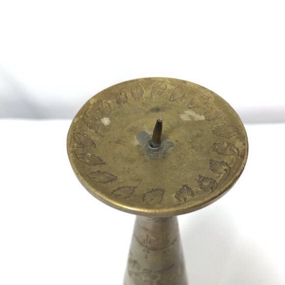 Tall Etched Solid Brass Candlestick Holder Ornate Indian Brass - Picture 2 of 6